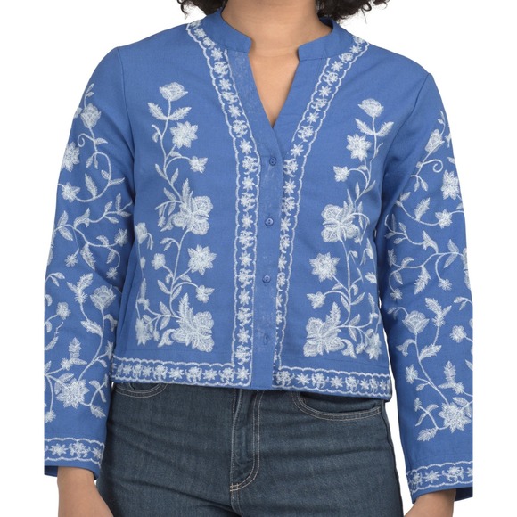Women's Embroidered Cotton M Artsy Boho Summer Coastal Work Office Career Y2K‎ - Picture 2 of 11